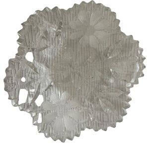 Vintage Saw Tooth Crystal Clear Round Candy/Trinket Dish w/ DAISY Flowers 6" Dia